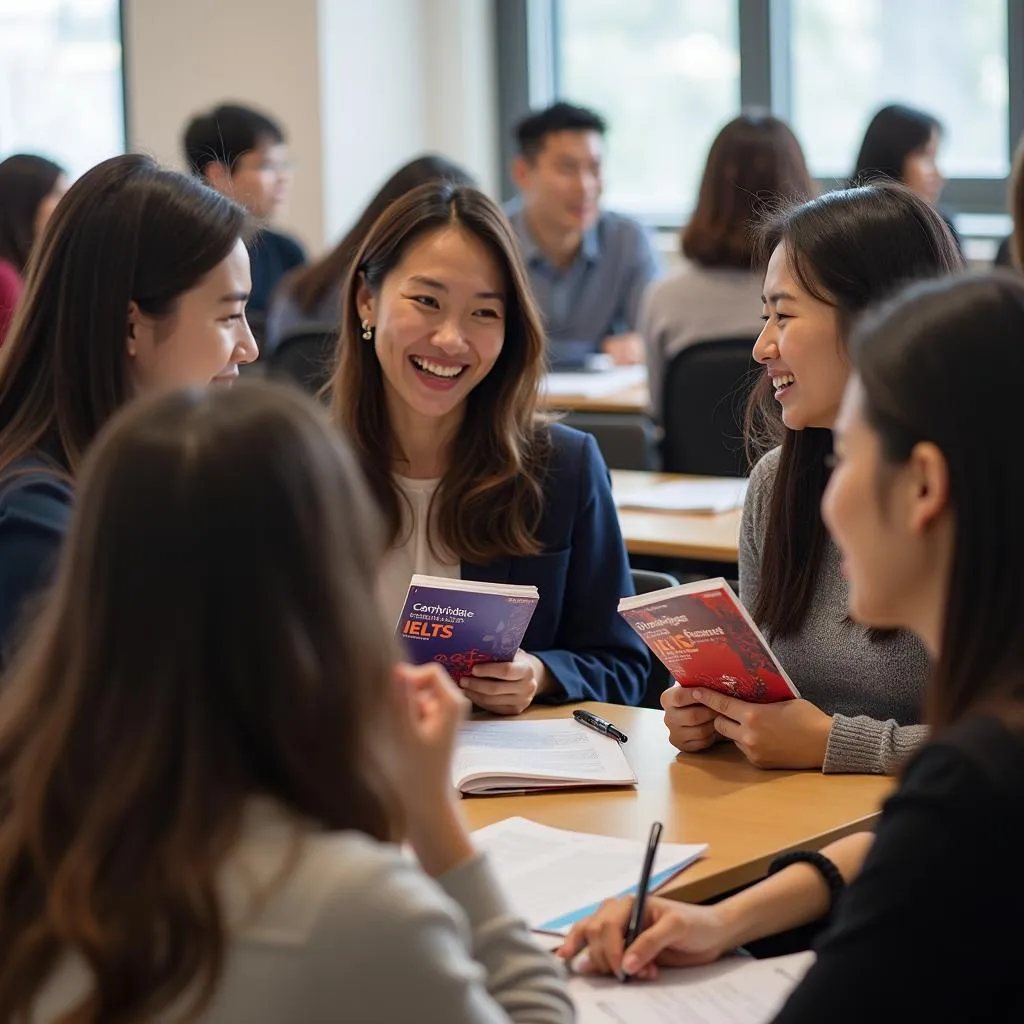 Sinh viên trao đổi thông tin IELTS