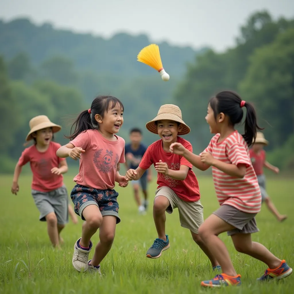 Children playing shuttlecock in my hometown