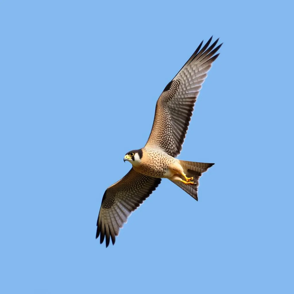 Peregrine falcon soaring in the sky