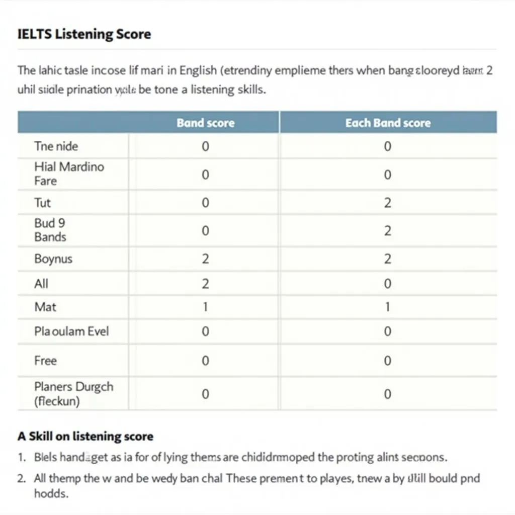 Bảng điểm IELTS Listening