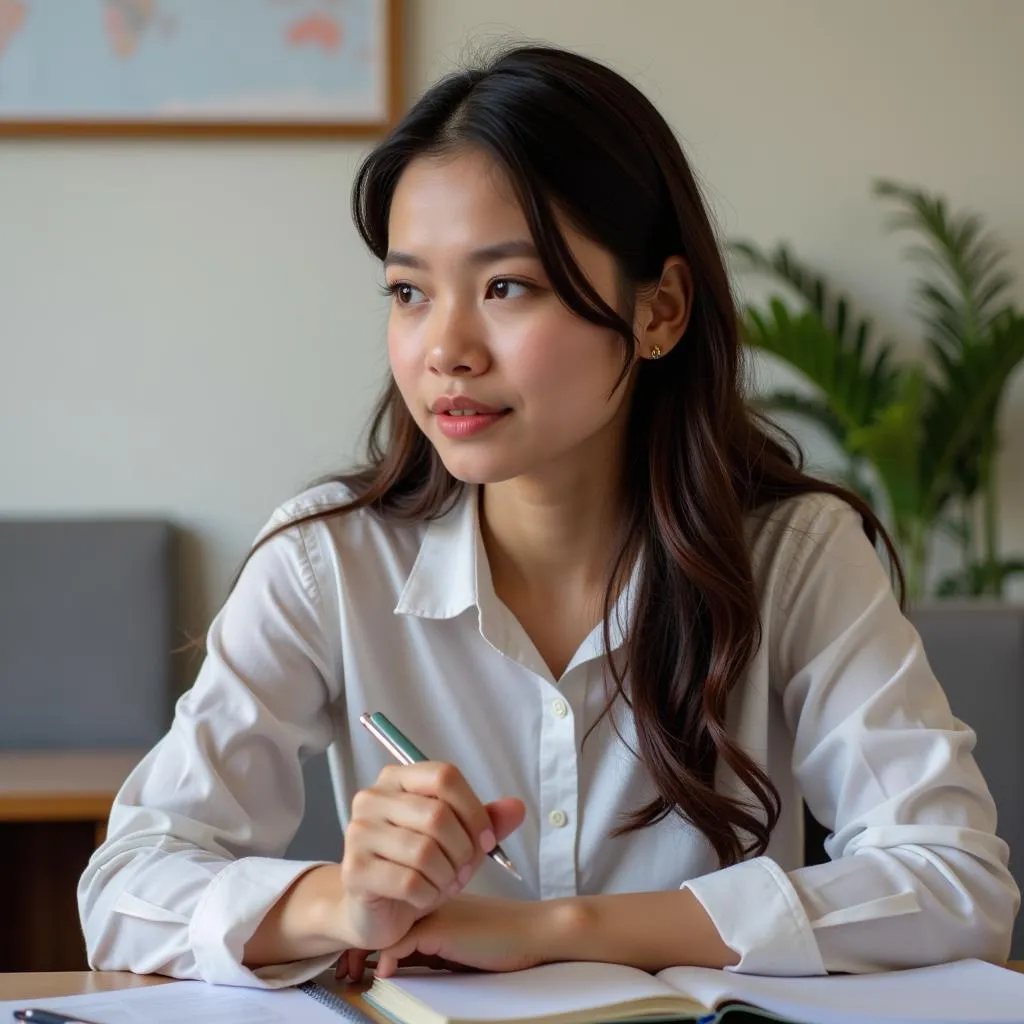 A woman practicing English speaking