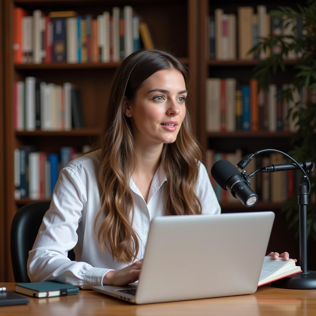 A woman practicing English speaking