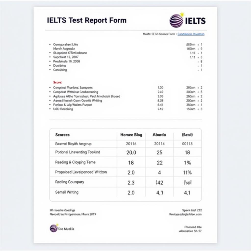 Mẫu phiếu điểm IELTS