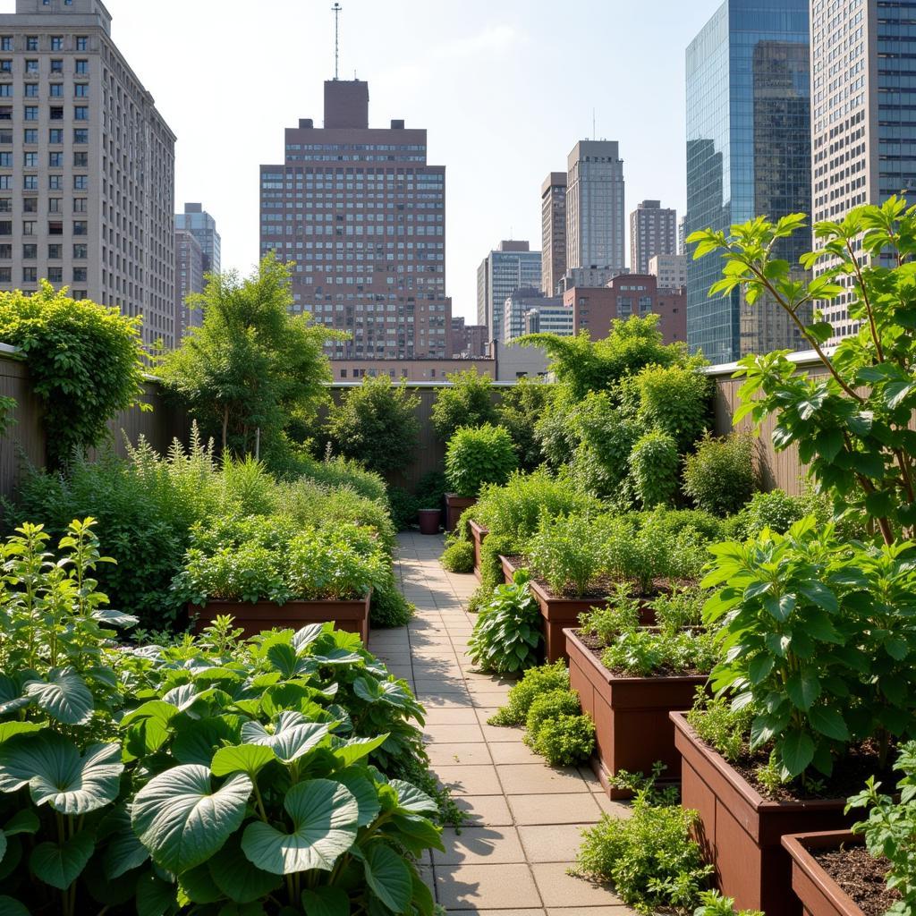 Urban rooftop garden in the city