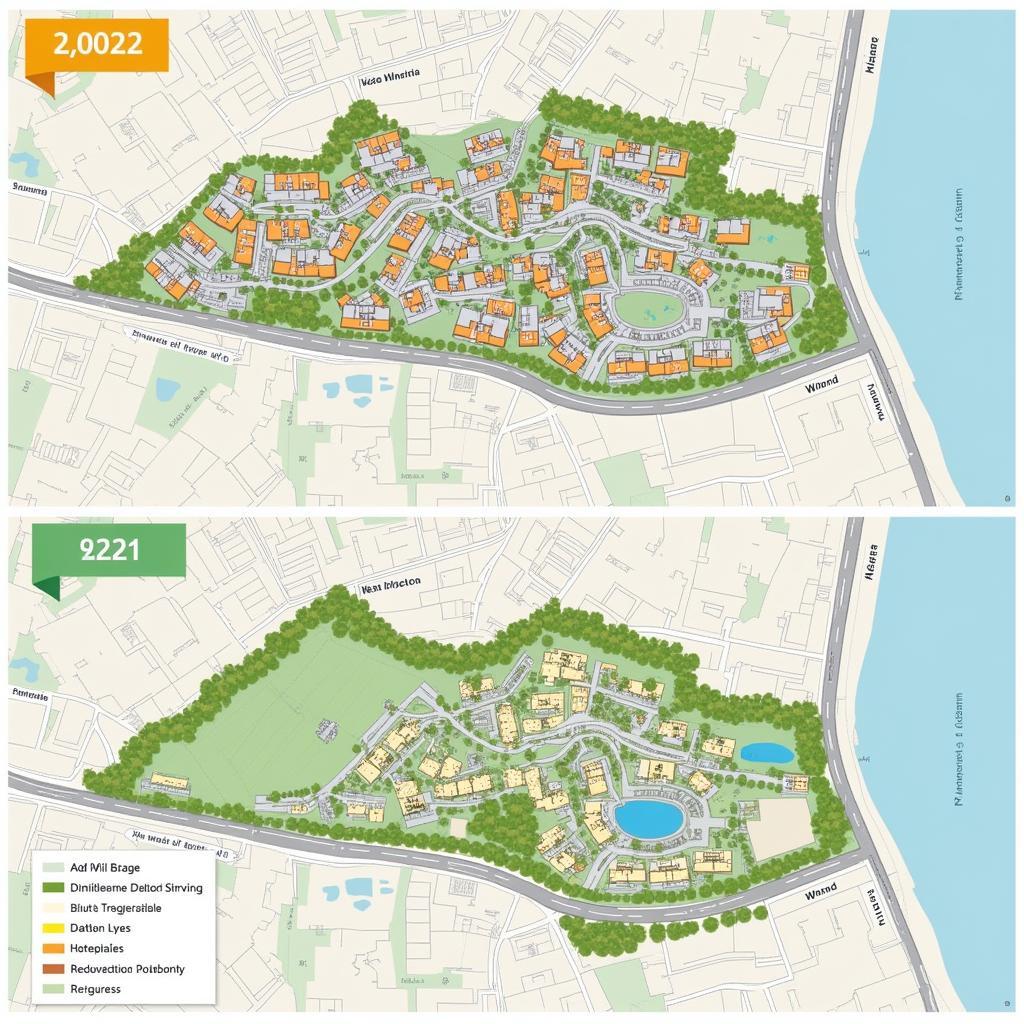 Ví dụ về thay đổi khu vực trong Map IELTS Task 1