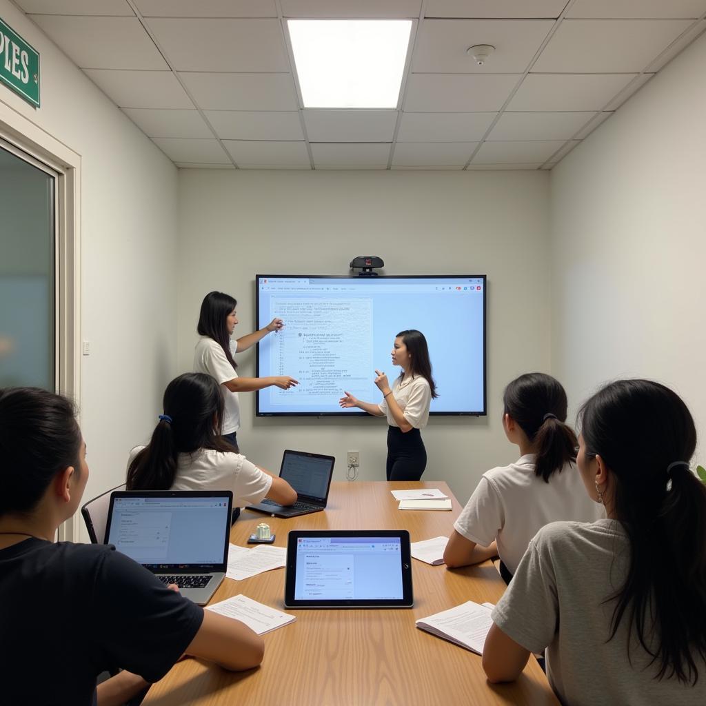 Ngoại Ngữ CEO hỗ trợ luyện thi IELTS: Hình ảnh minh họa giáo viên đang hướng dẫn học sinh làm bài thi IELTS.